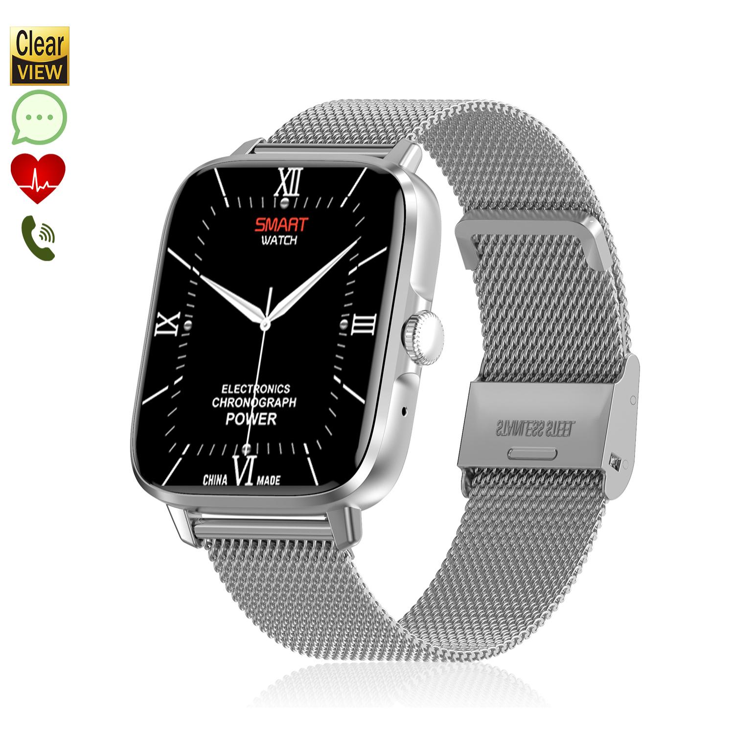 Smartwatch DT102 con pulsera de acero. Pantalla de alta resolución. Monitor cardiaco, ECG, modo multideporte. Notificaciones de APPs.