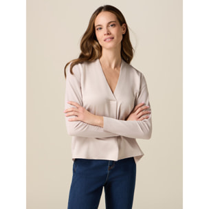 Oltre - Camiseta bimatérica de manga larga - Beige