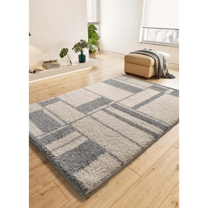 HELIA Alfombra shaggy geométrica en tonos beige y gris, varias medidas disponibles