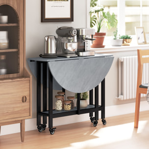 Mesa Plegable de Comedor para 2-4 Personas, Mesa de Cocina Plegable con Ruedas, Alas Abatibles, Estante Abierto, para Salón, 100x100x75 cm, Gris Cemento