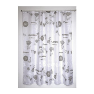 Rideau de douche Polyester FLOWERS 180x200cm QUALITE PREMIUM Gris & Blanc - Anneaux inclus MSV