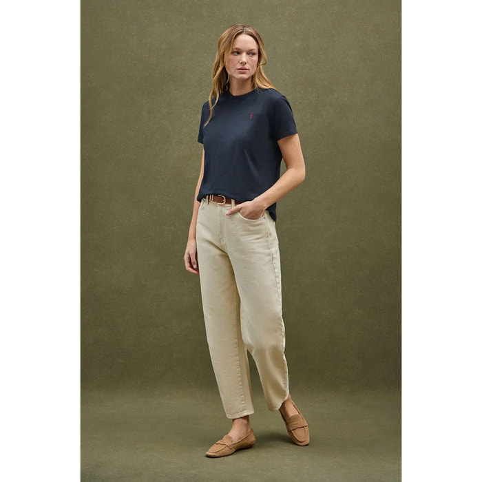 Maglietta blu marino a maniche corte e a girocollo con ricamo Rigby Go