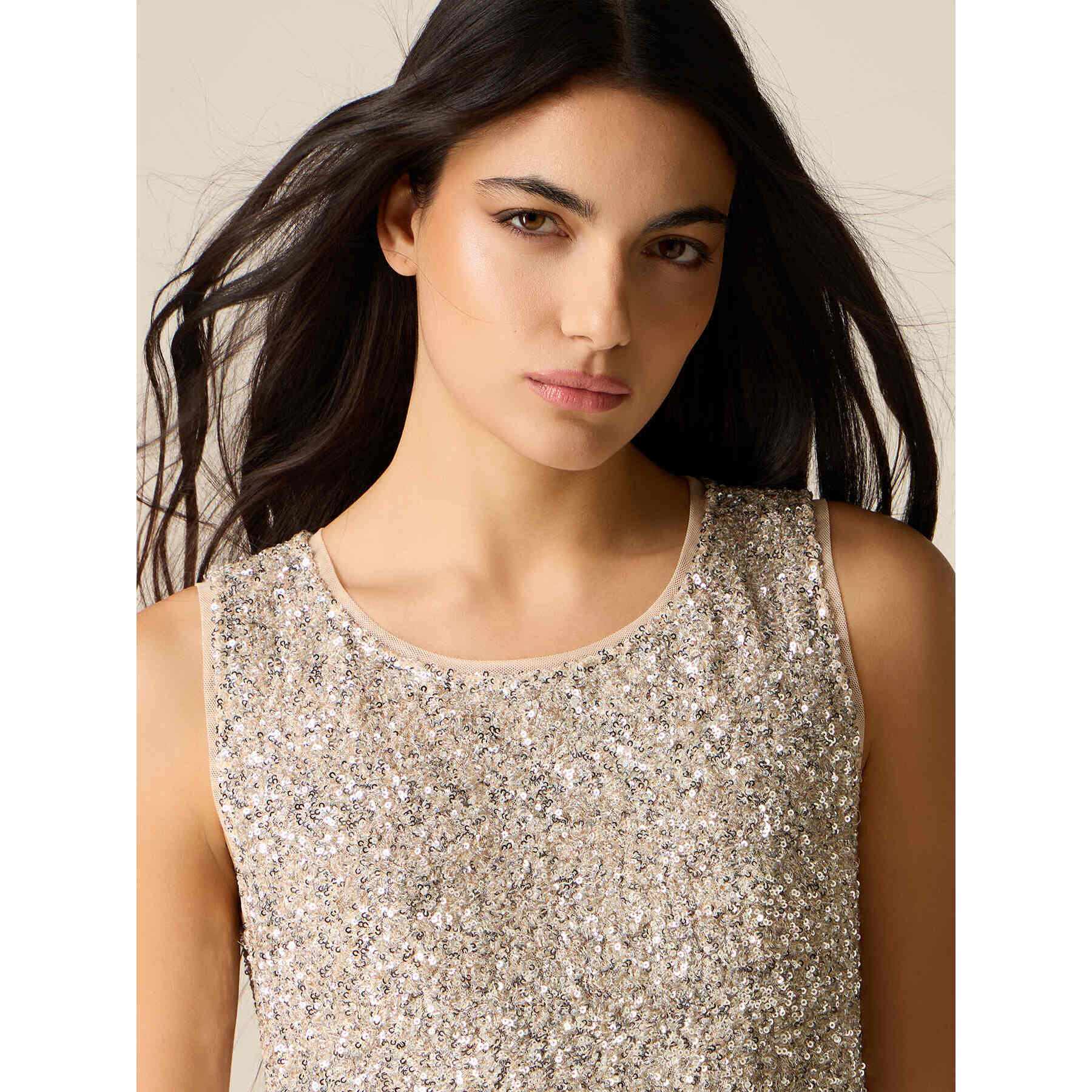 Oltre - Top in tulle con paillettes - Oro