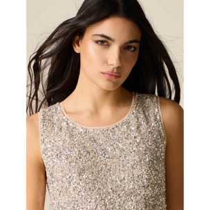 Oltre - Top in tulle con paillettes - Oro