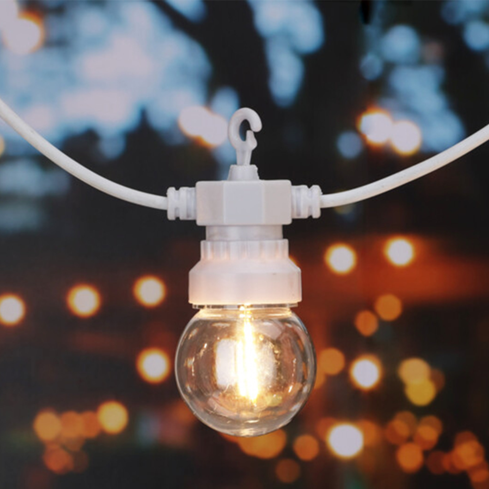 Guirnalda de luces led blancas cálidas para decoración interior, 10 bolas g50 de pvc y cobre, con temporizador y transformador incluido