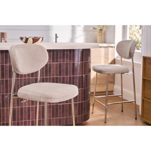 Tabourets de bar fixes en tissu effet velours taupe H65 cm (lot de 2) BREKA