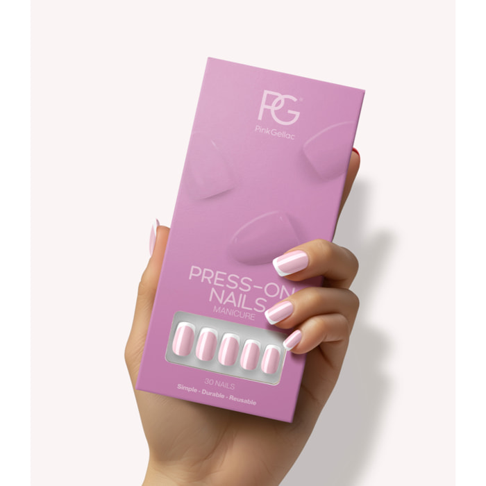 Pink Gellac - 2001 Classic French - carré moyen - Faux ongles à presser - Faux-ongles réutilisables - Press-on nails