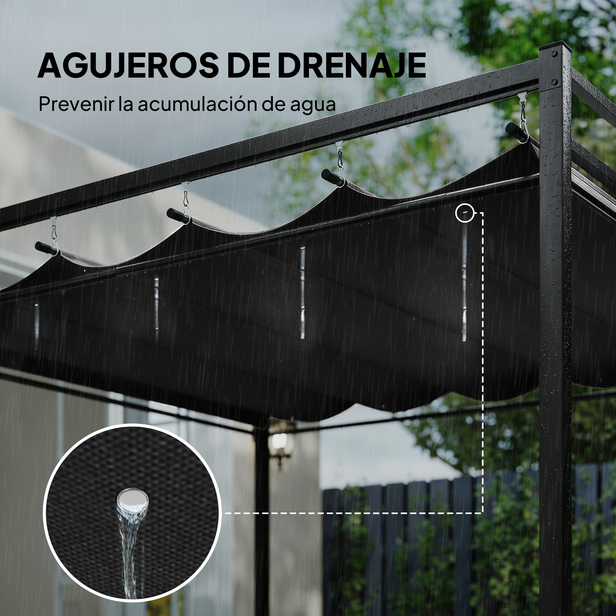 Pérgola de Jardín 3x3 m con Techo Retráctil y 4 Cortinas, Cenador de Jardín con Protección UV30+, Impermeable, Estructura Metálica, Pabellón para Patio, Terraza, Exterior, Gris Oscuro