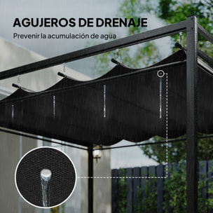Pérgola de Jardín 3x3 m con Techo Retráctil y 4 Cortinas, Cenador de Jardín con Protección UV30+, Impermeable, Estructura Metálica, Pabellón para Patio, Terraza, Exterior, Gris Oscuro