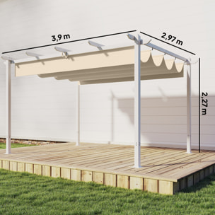 Pérgola de Jardín 4x3 m con Techo Retráctil, Cenador de Jardín con Protección UPF30+, Orificios de Drenaje, Estructura Metálica, Pabellón para Patio, Terraza, Exterior, Beige