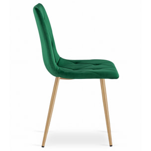 Set di 4 sedie Libra in velluto verde bosco e metallo effetto legno
