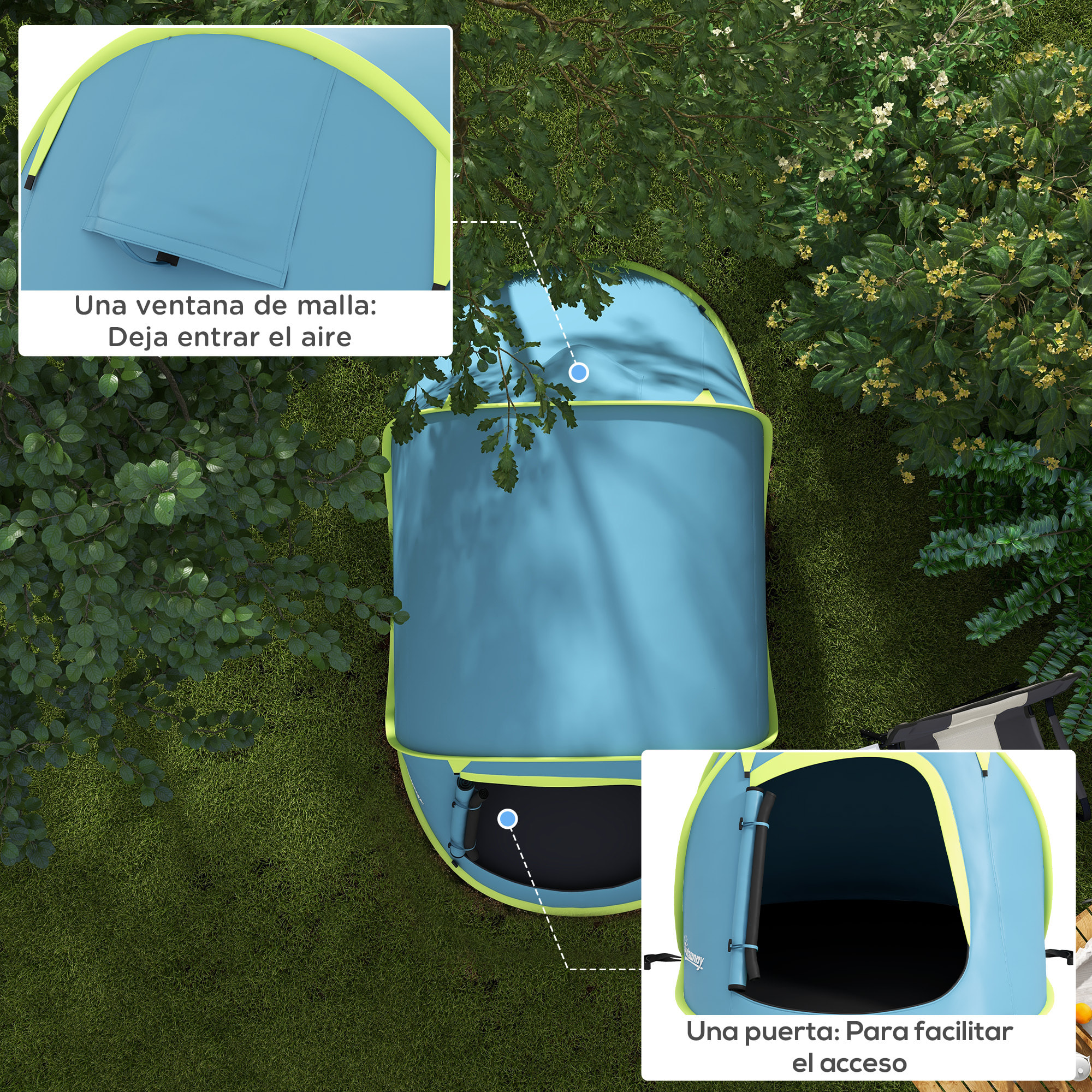Tienda de Campaña para 2-3 Personas Tienda Acampada Impermeable de 2000 mm con Bolsa de Transporte para Camping Pescar Senderismo 245x148x105 cm Azul