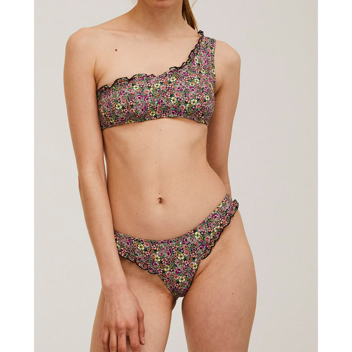 Braga de bikini con volante y estampado de flores