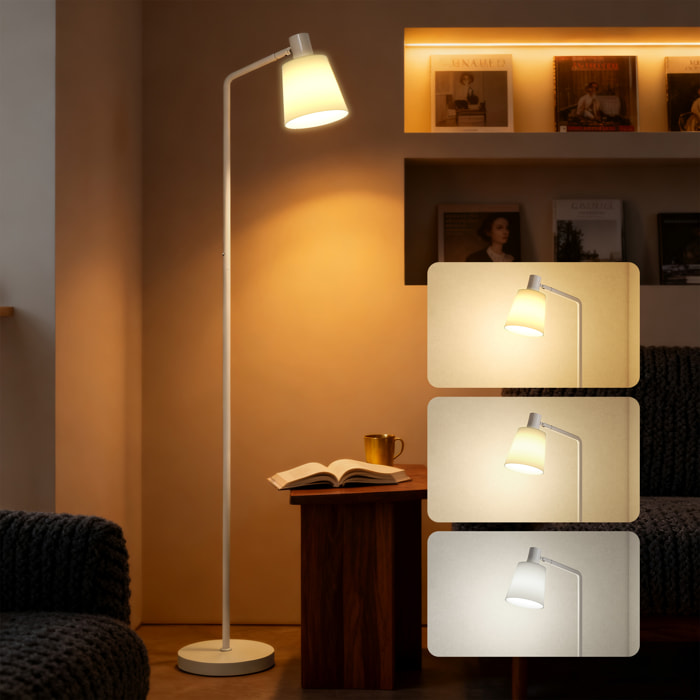 Lámpara de Pie LED Regulable, Lámpara de Pie Salón Moderna con Pantalla Giratoria 350°, 3 Temperaturas de Color 3000K/4000K/6500K y Bombilla E27, para Dormitorio, Oficina, Blanco