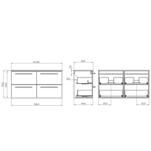 Conjunto de Baño Vex | 140 cm Teka | Cuatro Cajones | Lavabo Encastrado | No incluye Espejo | Mueble Montado | Alday