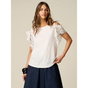 Oltre - T-shirt con maniche in pizzo e cut-out - Bianco
