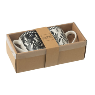 J-Line tasse Feuilles - céramique - noir/blanc - boîte de 2