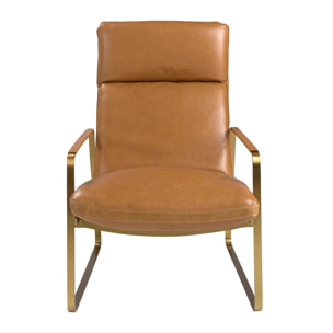 Sillón Angel Cerdá con reposabrazos con asiento y respaldo tapizados en piel de origen vacuno en camel patas de acero inoxidable en dorado 69x89x101cm