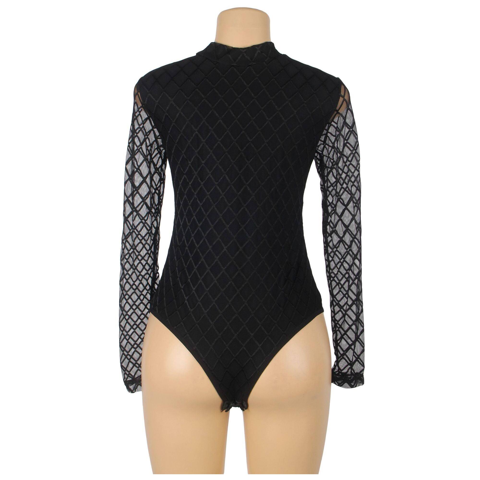 Body minimalista de malla con cuello alto negro