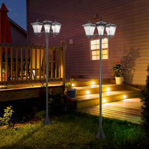 Conjunto de 2 Farolas Solares de Exterior Luces Solares de Pie con 3 Luces LED Impermeable IP44 para Camino Terraza Patio 51,5x47x182,5 cm Negro