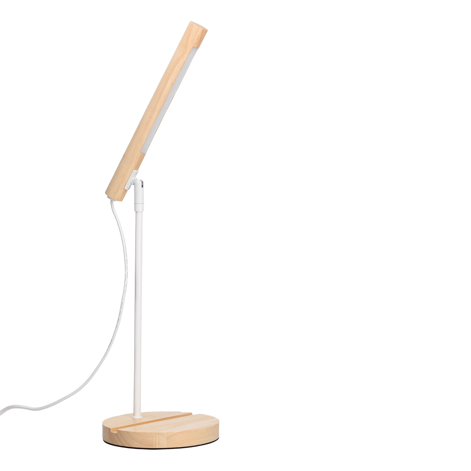 Forlight Arlo Lámpara de Escritorio LED de Madera Natural. Flexo de Escritorio de Acero Blanco y Madera con Luz Neutra 4000K