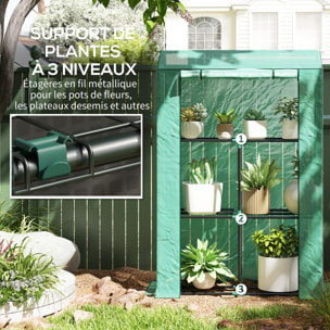 Serre de jardin balcon 3 étagères - porte enroulable zippée - 100 x 40 x 150 cm - acier PE vert