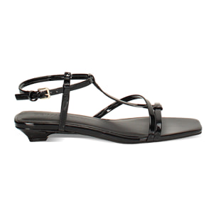 Sandalo donna nero basso con t-bar