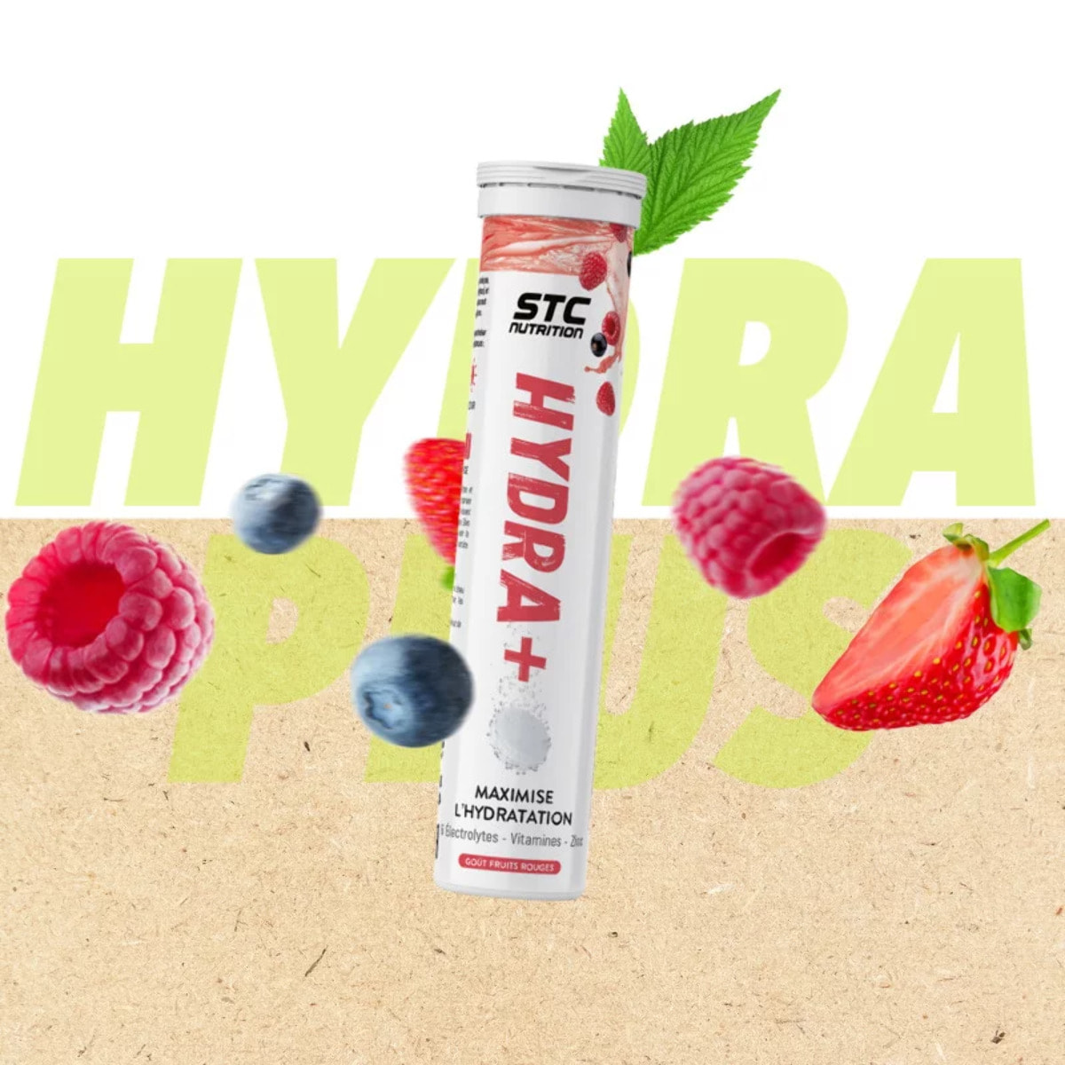 STC NUTRITION - Hydra+ - Préparation pour boisson isotonique à base d'Électrolytes, Vitamines, sucre et édulcorant naturels - Optimise l'hydratation - Goût Citron - 20 Pastilles - Fruits Rouges