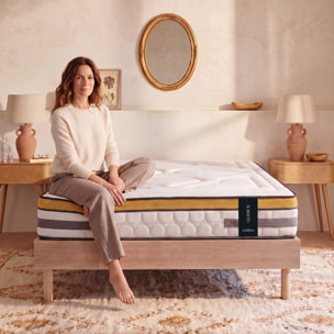Ensemble Matelas Hybride Aubertin & Sommier Kit Bois, Ressorts Ensachés & Mousse Hyper Soft, 24 cm, Soutien Ferme
