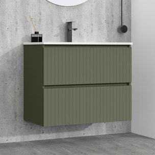 Conjunto de Baño Miya | Mueble de Baño Suspendido | 80 cm Verde Musgo| Dos Cajones | Lavabo Encastrado | No incluye Espejo | Alday