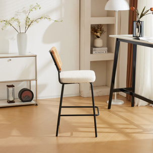 Lot de 2 chaises de bar en cannage et tissu bouclé, piètement noir - MUSE