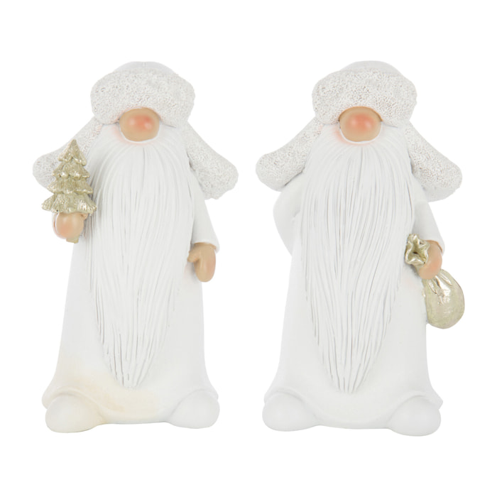 J-Line figurine Père Noël Arbre + Sac - polyrésine - blanc/or - large - 2 pièces