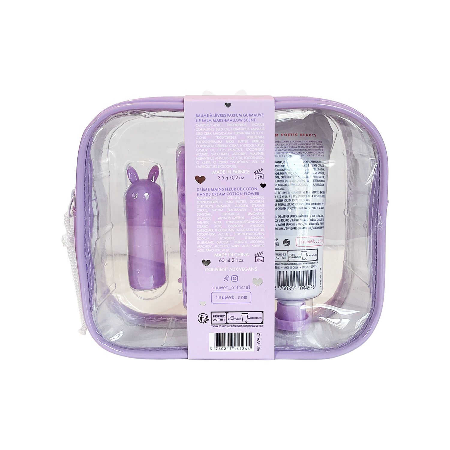 Lily Wallet - Trousse Baume à Lèvres parfum Guimauve + Crème Mains 60 + 1 Chouchou