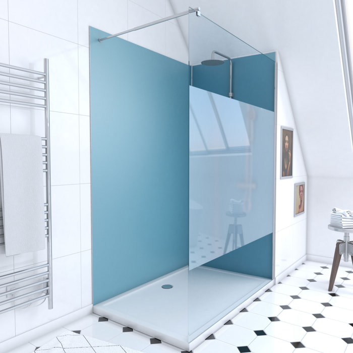 Pack Douche a l'Italienne 90x120 - Kit Panneaux Muraux Bleu/Chrome + Receveur + Paroi Depolie 8 mm