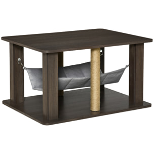 Table basse arbre à chat 2 en 1 - centre d'activités avec hamac, griffoirs - dim. 79L x 59l x 45,5H cm - polyester aspect bois gris