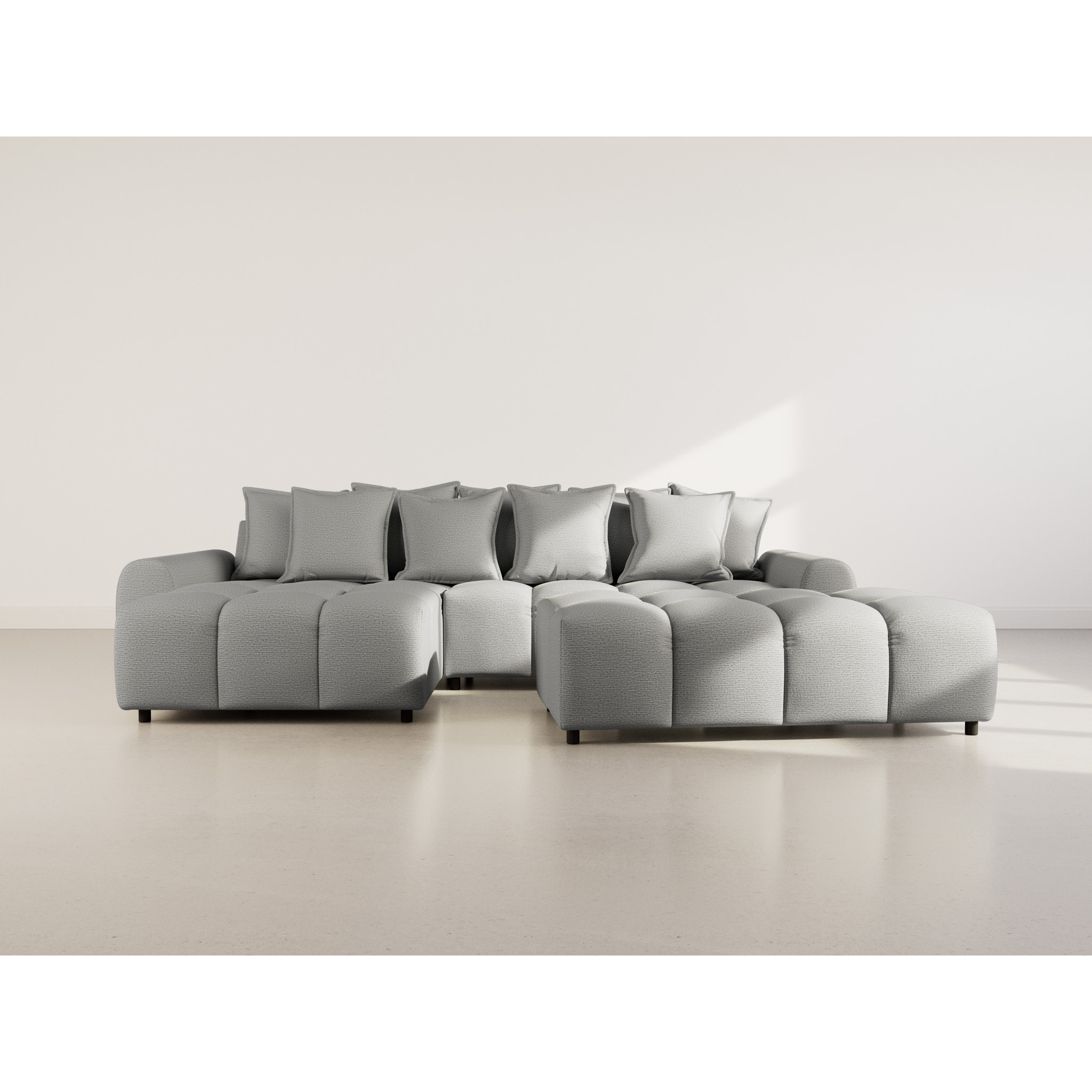 Adelaide - canapé d'angle réversible 4 places avec pouf d'appoint en tissu texturé - Gris