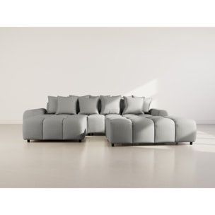 Adelaide - canapé d'angle réversible 4 places avec pouf d'appoint en tissu texturé - Gris