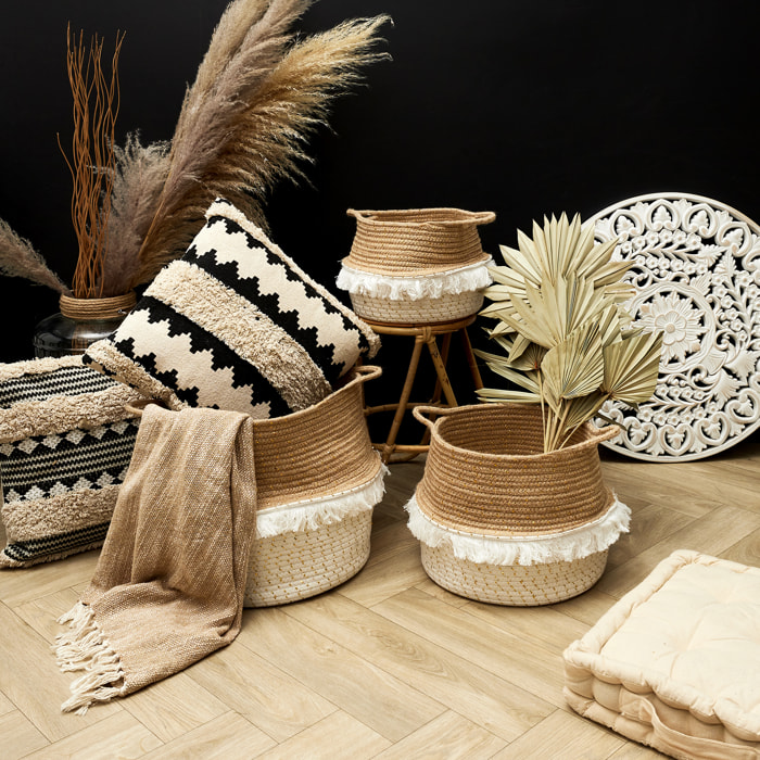 Panier Rangement A Frange Et Fibre Dore X3