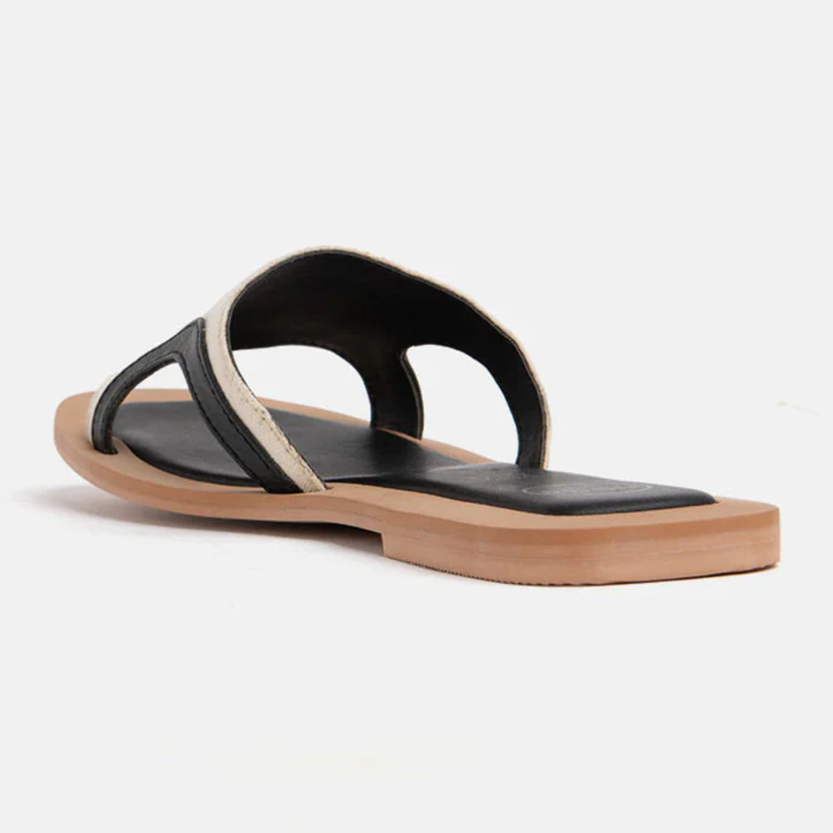 Ciabattina in vera pelle bicolore con fascia larga - NERO