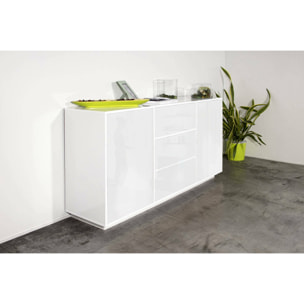 Credenza Umberto, Madia da cucina a 2 ante e 3 cassetti, Buffet da soggiorno, 100% Made in Italy, cm 160x41h86, Bianco lucido