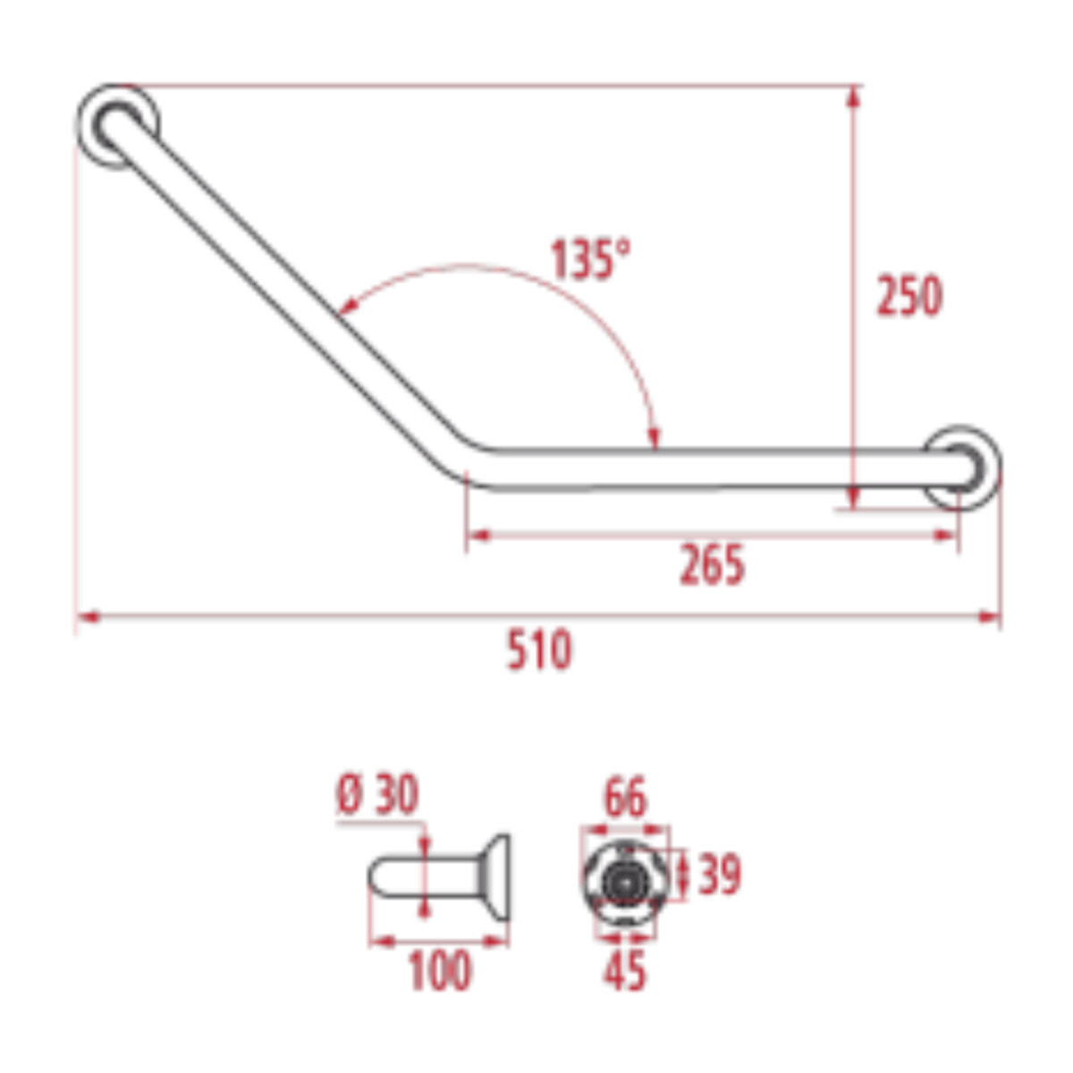 Barre de maintien coudée PMR PELLET Essentiel confort 135° inox brossé