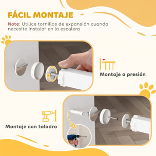 Barrera de Seguridad para Perros Pequeños Extensible 67-93,5 cm, Altura 45 cm, para Puertas y Escaleras, Puerta para Perros con Montaje a Presión, 2 Extensiones 7/14 cm, Blanco