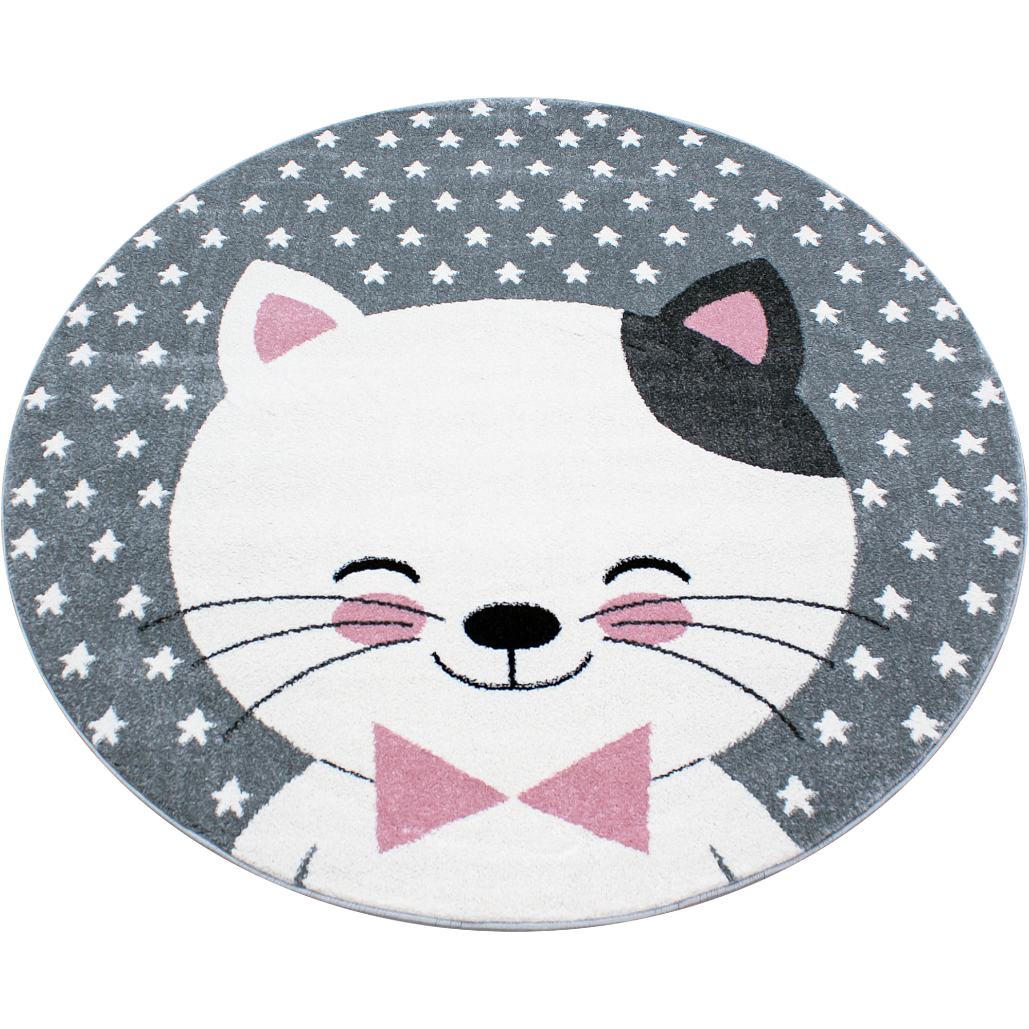 KIDS - Tapis enfant rond à motif chat rose - KID0550ROS