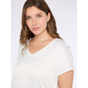Fiorella Rubino - T-shirt bimaterica con scollo a V - Bianco