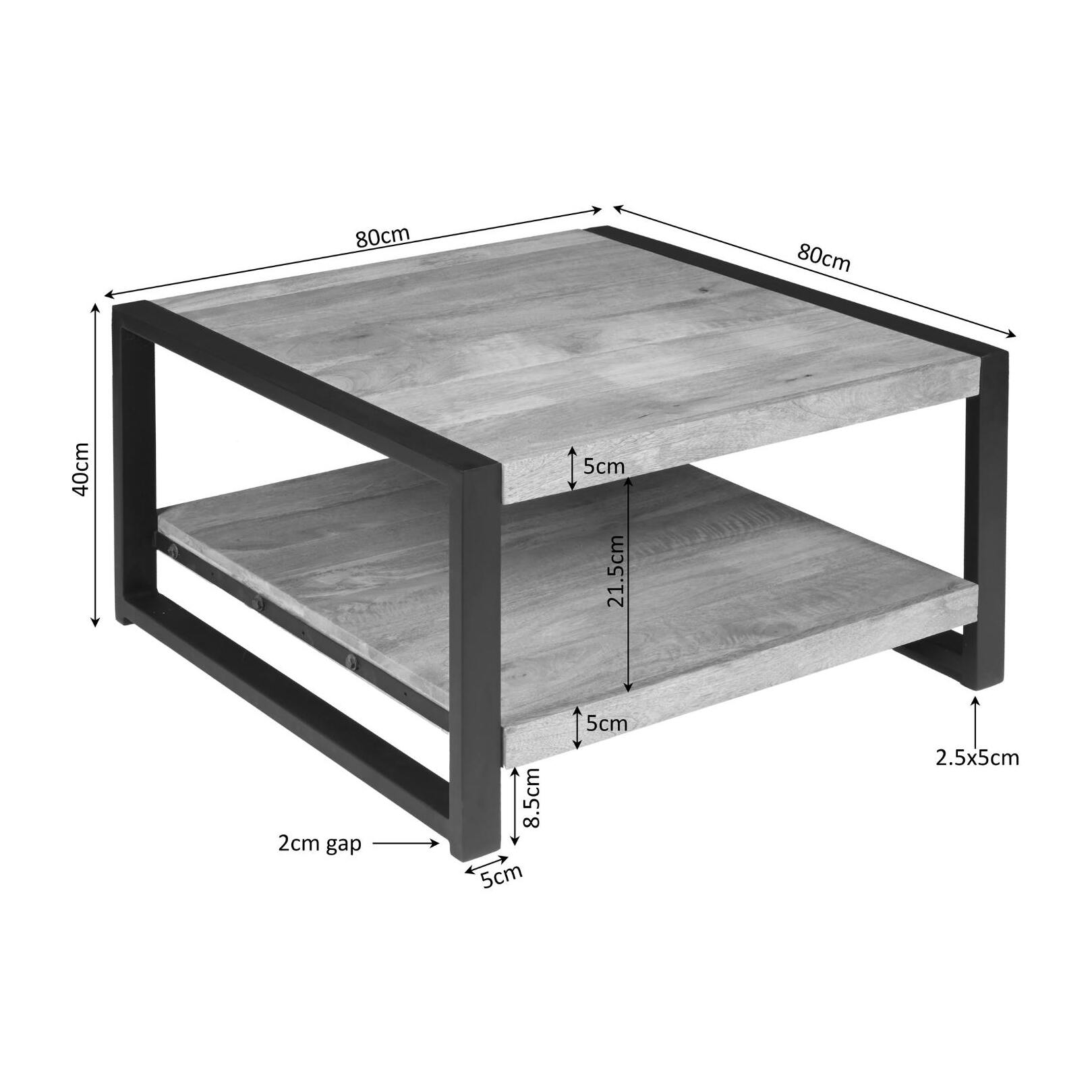 Table basse carrée bois métal MILORA