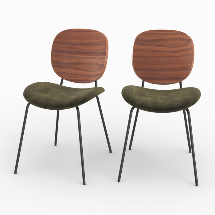 Lot de 2 chaises en velours vert kaki - Simone