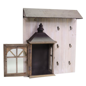 Appendino in legno da 6 posti con lanterna marrone cm55,5x65x15,5