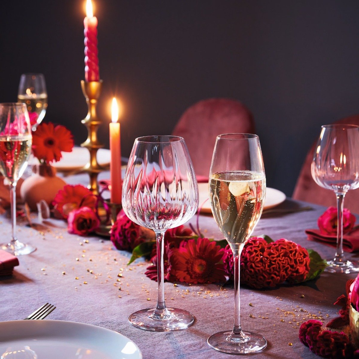 Ensemble 12 verres à pied et verres à eau Swirly - Cristal d'Arques