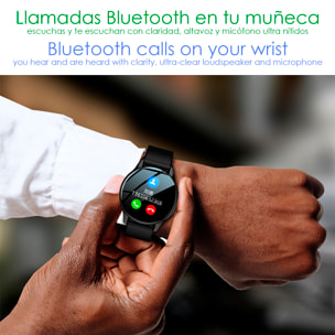 Smartwatch T2 Pro con pantalla AMOLED de 1.52", llamadas Bluetooth, notificaciones y modos de deporte.