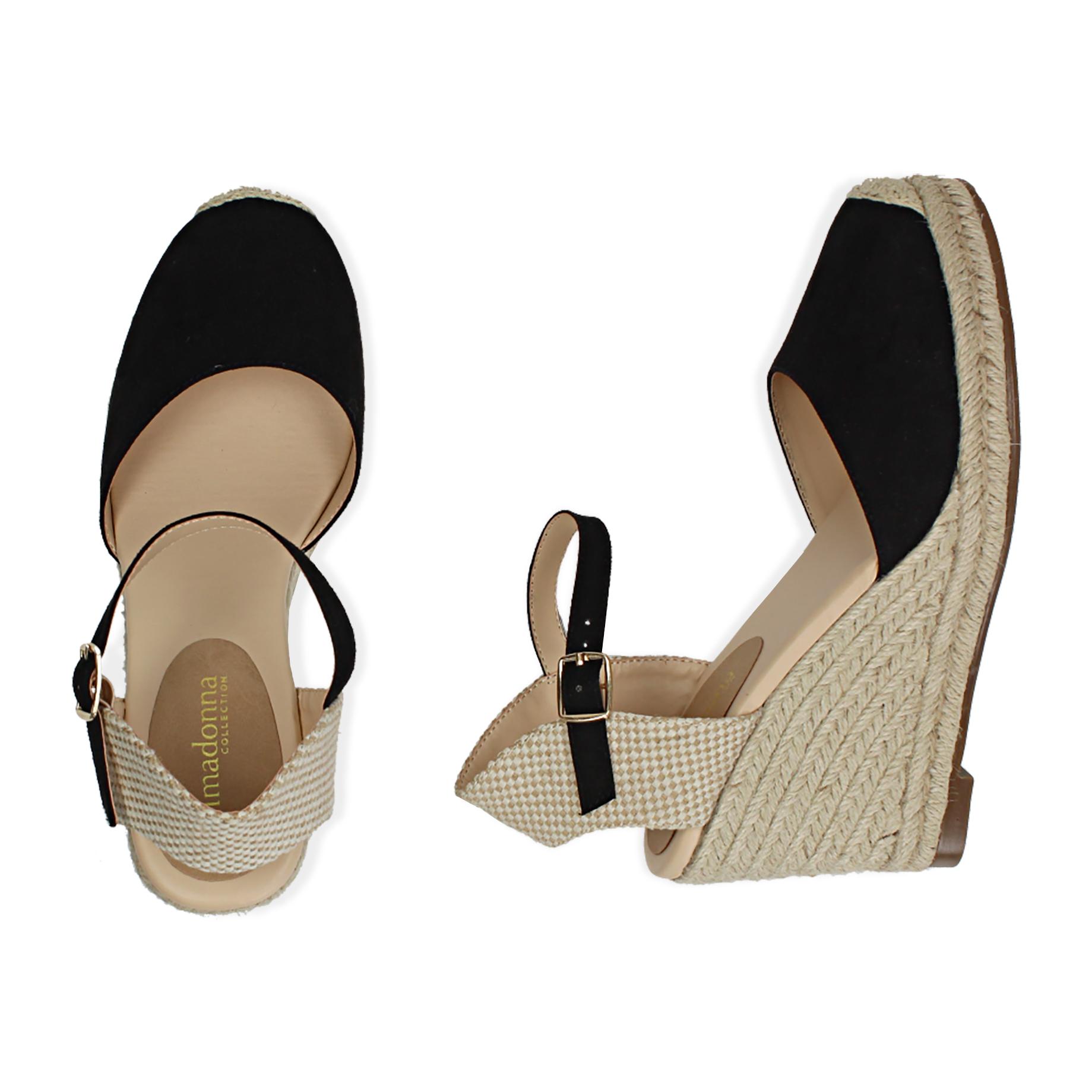 Espadrillas nere in microfibra, zeppa 9 cm